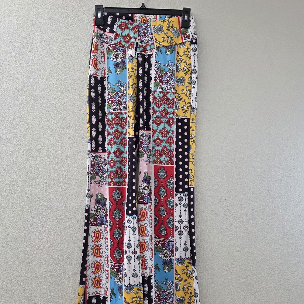 Colorful Patchwork Wide-Leg Pants